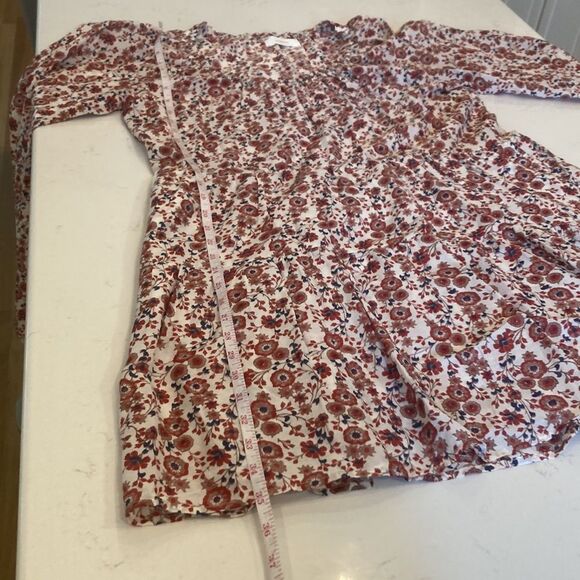 XIRENA Dalyn Cotton Silk Red Floral Long Ballon Sleeve Tiered Mini Dress XS - Picture 5 of 8